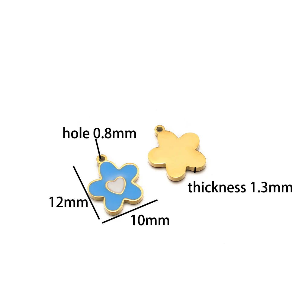 TIK TOK Hotsale 18k Gold Plated Stainless Steel Enamel Flower Fish Bowknot Heart Dragonfly Charm Pendant for DIY Jewelry Making