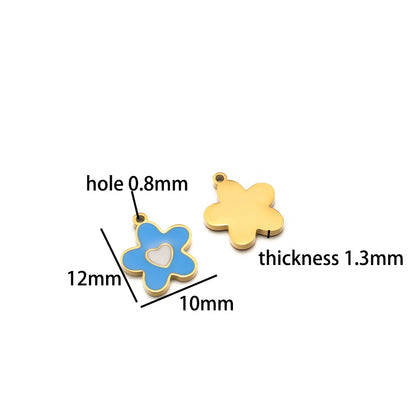 TIK TOK Hotsale 18k Gold Plated Stainless Steel Enamel Flower Fish Bowknot Heart Dragonfly Charm Pendant for DIY Jewelry Making
