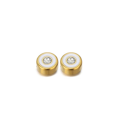 Wholesale18k Gold Plated Stainless Steel Round Zircon Spacer Bead Charms Pendant for Women Jewelry Necklace Making