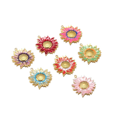Diy Handmade Jewelry Accessories Stainless Steel 18k Gold  Enamel Sunflower Charms Pendant for Jewelry Earrings Necklace Making