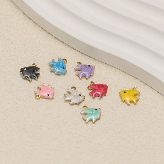 DIY Charm 18k Gold Plated Stainless Steel Double Enamel Fish  Charm Pendant for Handmade Necklace Jewelry Making