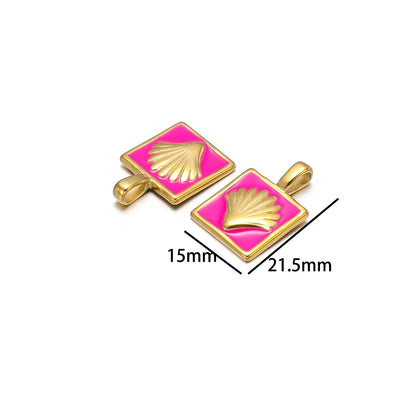 Newest Stainless Steel 18k Gold Plated Enamel Colorful Square Charm Pendant  for Jewelry Necklace Making Accessories