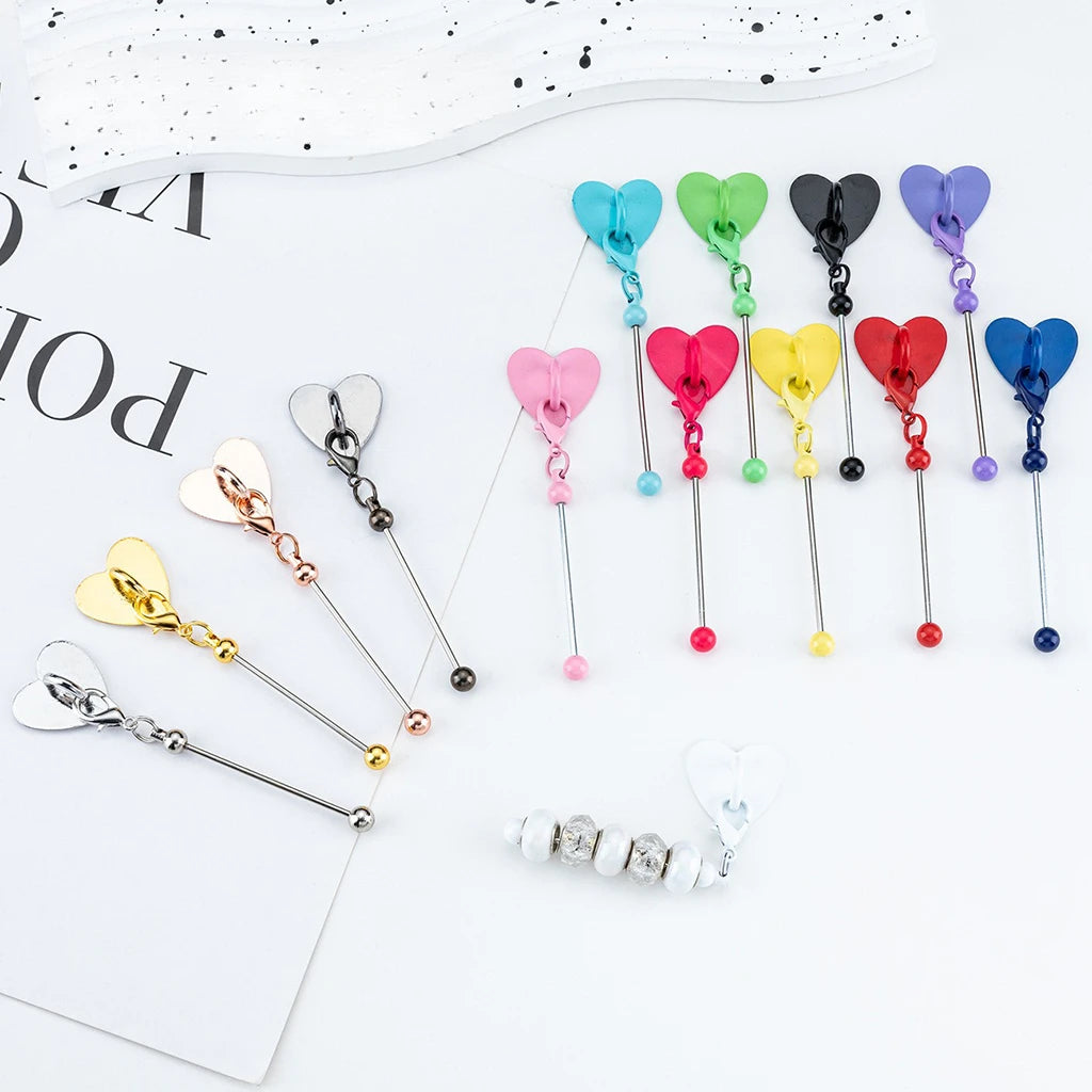 DIY Beadable Keychain Bar with Heart Sticker Adhesive Cup Pendant Mini Lobster Clasp