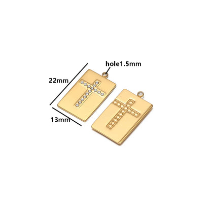 High Quality Stainless Steel 18k Gold Plated Square Cross Zircon Charms Pendant for DIY Jewelry Necklace Making
