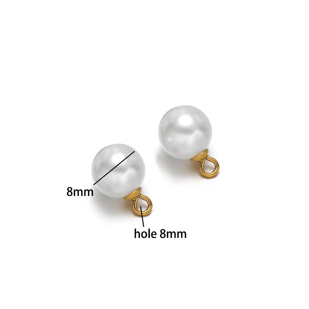 Factory Outlet Stainless Steel Gold Plated 8mm 10mm Pearls Charm Pendant for Women Lady Jewelry Making Wholesale