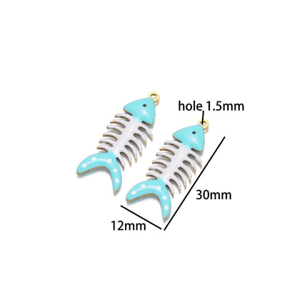 No Tarnish 18k Gold Plated Stainless Steel Small Enamel Fishbone Charm Pendant for Jewelry Necklace Making Accessories