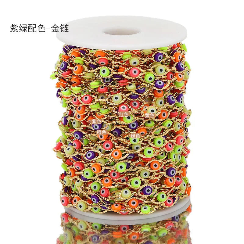B3272 6mm Gold Filled Chain Ins Stainless Steel Chain Eye Enamel Charms Chain for Making