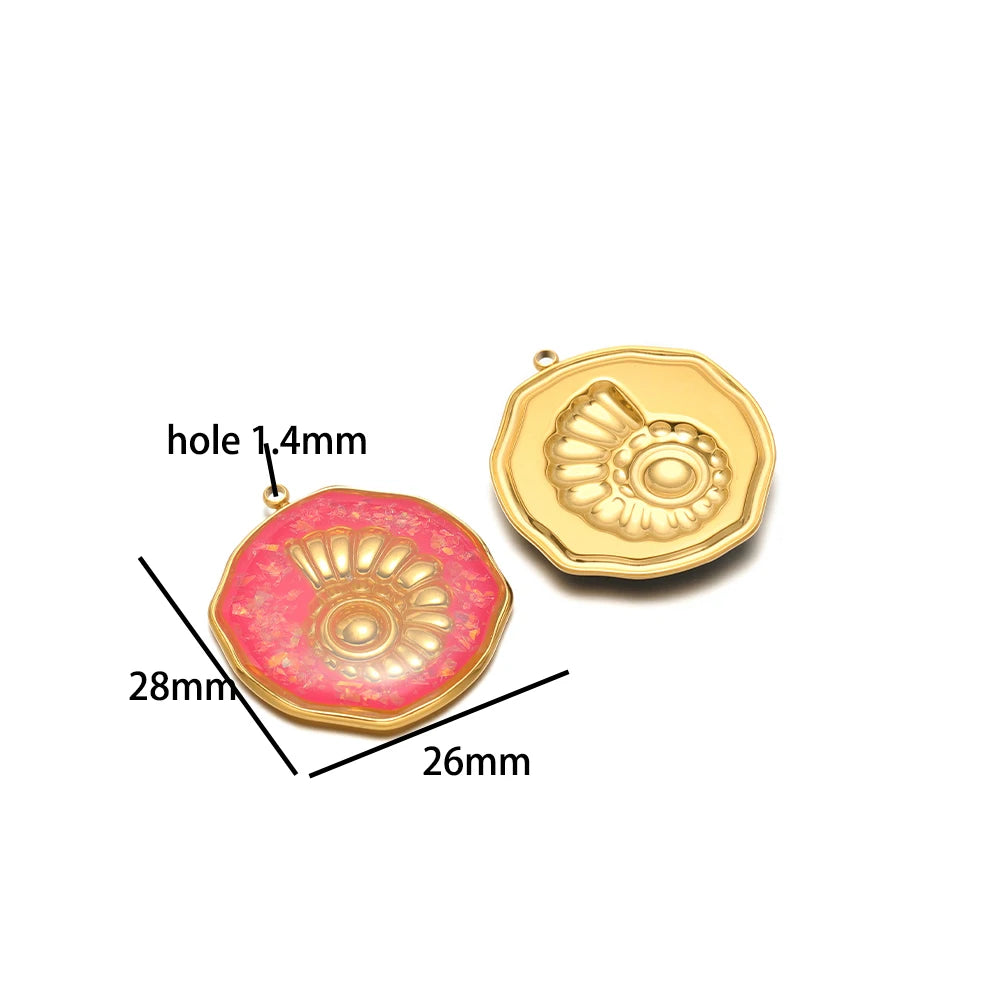 French Retro Stainless Steel 18k Gold Plated One Side Enamel Owl Starfish Conch Charm Pendant for DIY Jewelry Necklace Making
