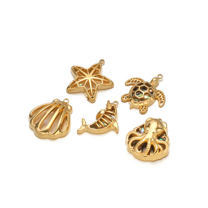 Gold Plated Stainless Steel Ocean Animal Charms Pendants for DIY Jewelry Making Necklace Bracelet Accessories