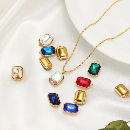 Zircon Pendants Stainless Steel Gold Plated Square Crystal Stone Charm Pendant for DIY Jewelry Necklace Making