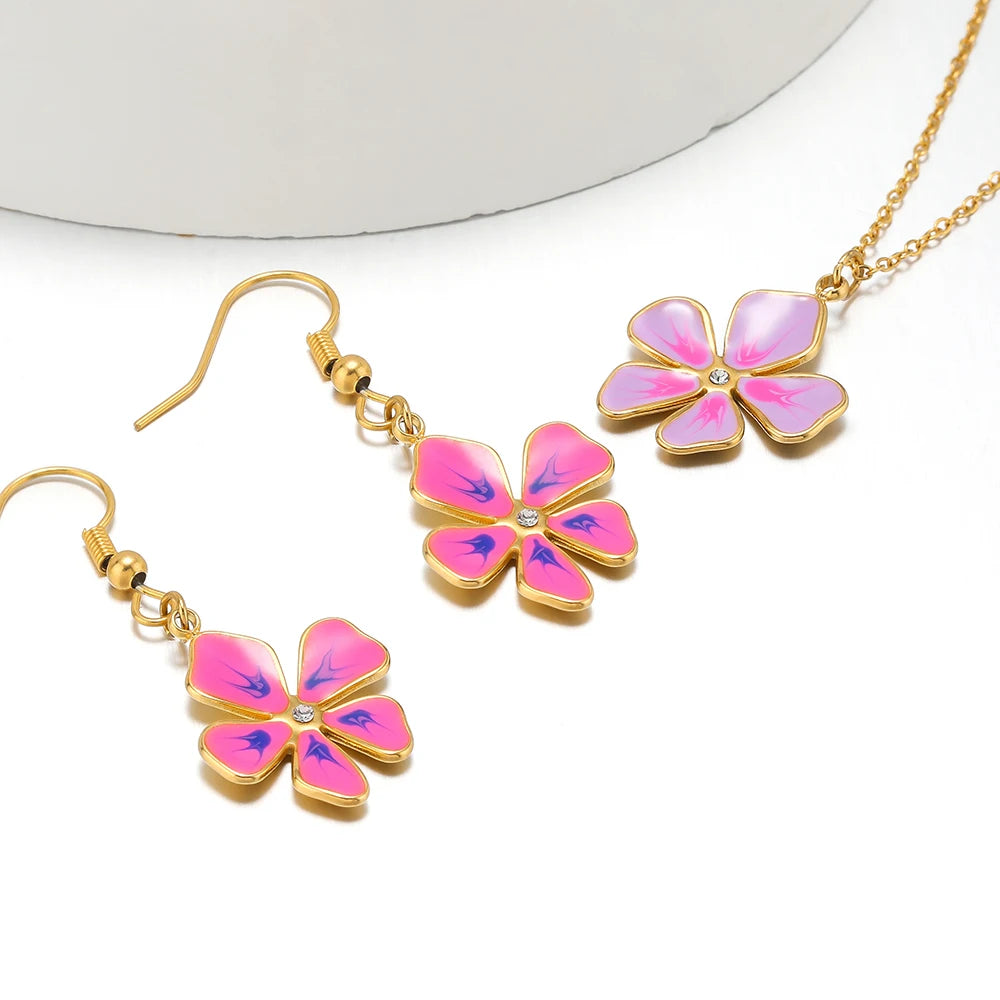 Wholesale Stainless Steel 18k Gold Plated Enamel Colored Flower Charms Pendant for DIY Women Necklace Making