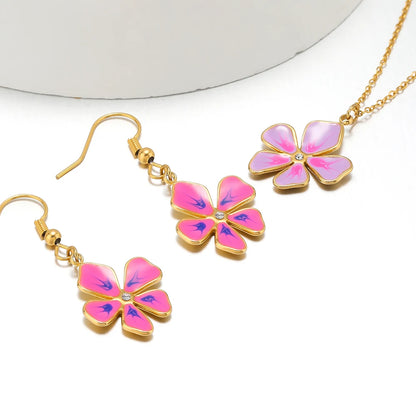 Wholesale Stainless Steel 18k Gold Plated Enamel Colored Flower Charms Pendant for DIY Women Necklace Making