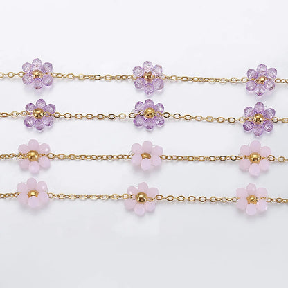 A1855 Non Tarnish 18k Gold Plated Stainless Steel Chain Crystal Flower Beads Chain Jewelry Making Diy