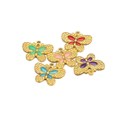 Hot Trendy 304 Stainless Steel 18k Gold Enamel Butterfly Charms Pendant for Jewelry Necklace Making Accessories