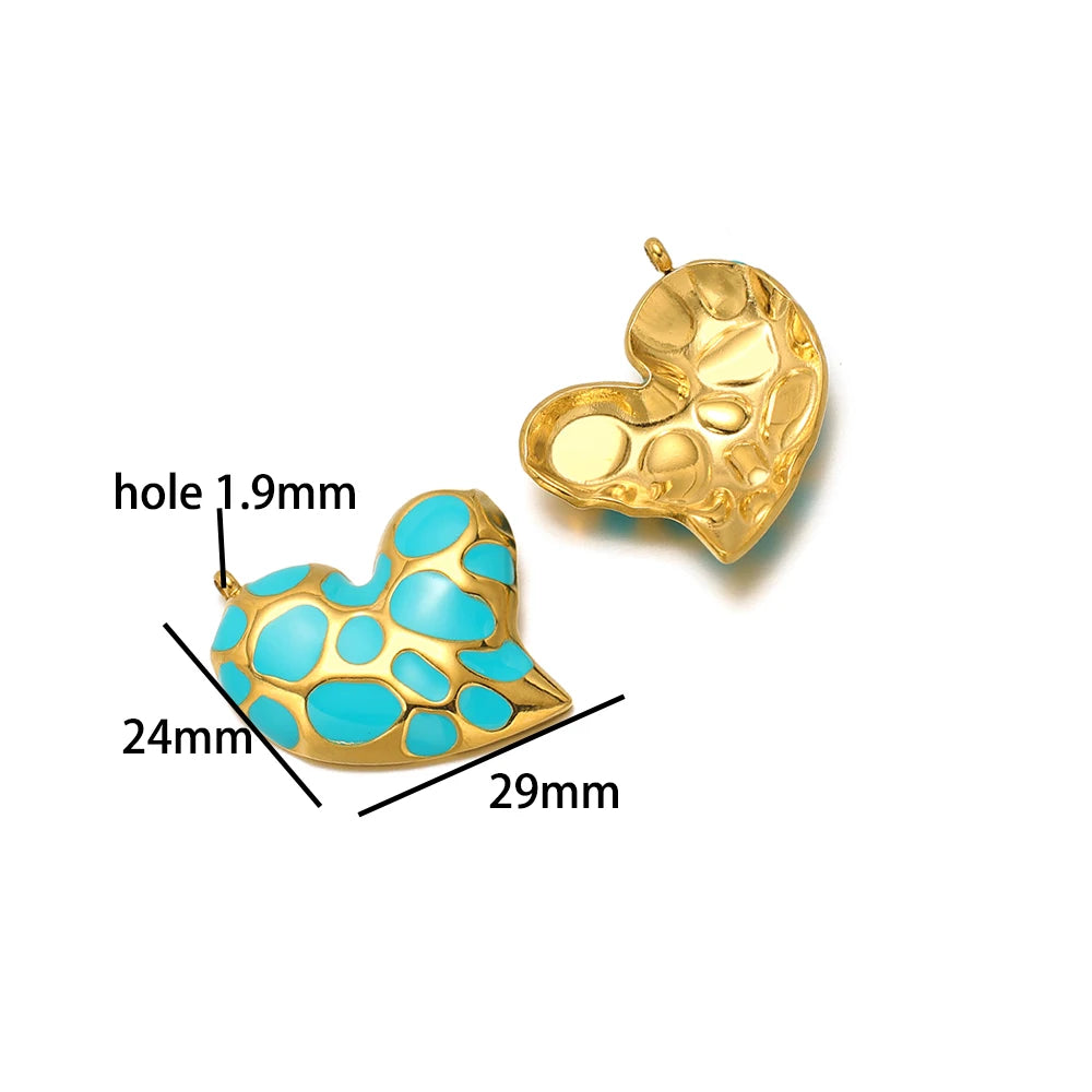 Bohemian Style 18k Gold Plated Stainless Steel Colorful Enamel Heart Charm Pendant for DIY Necklace Jewelry Making