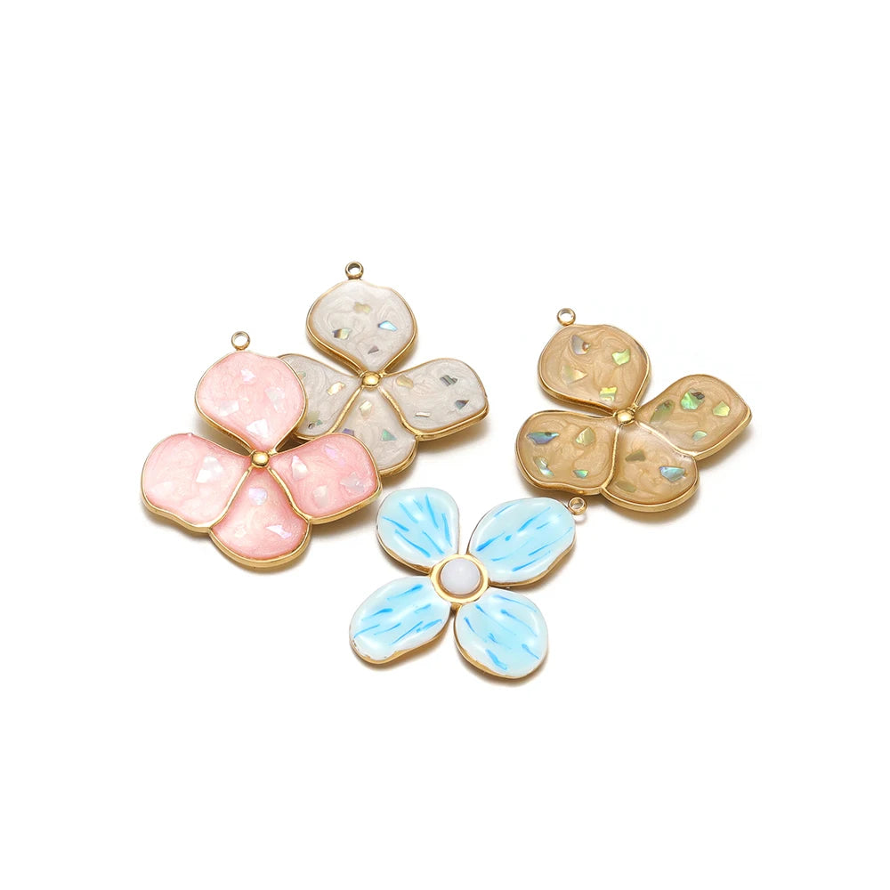 18K Gold-Plated Enamel Four-Leaf Clover Pendant Lucky Charm Hollow Necklace-DIY Jewelry Making Supplies (Wholesale) Model