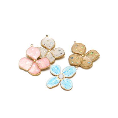18K Gold-Plated Enamel Four-Leaf Clover Pendant Lucky Charm Hollow Necklace-DIY Jewelry Making Supplies (Wholesale) Model