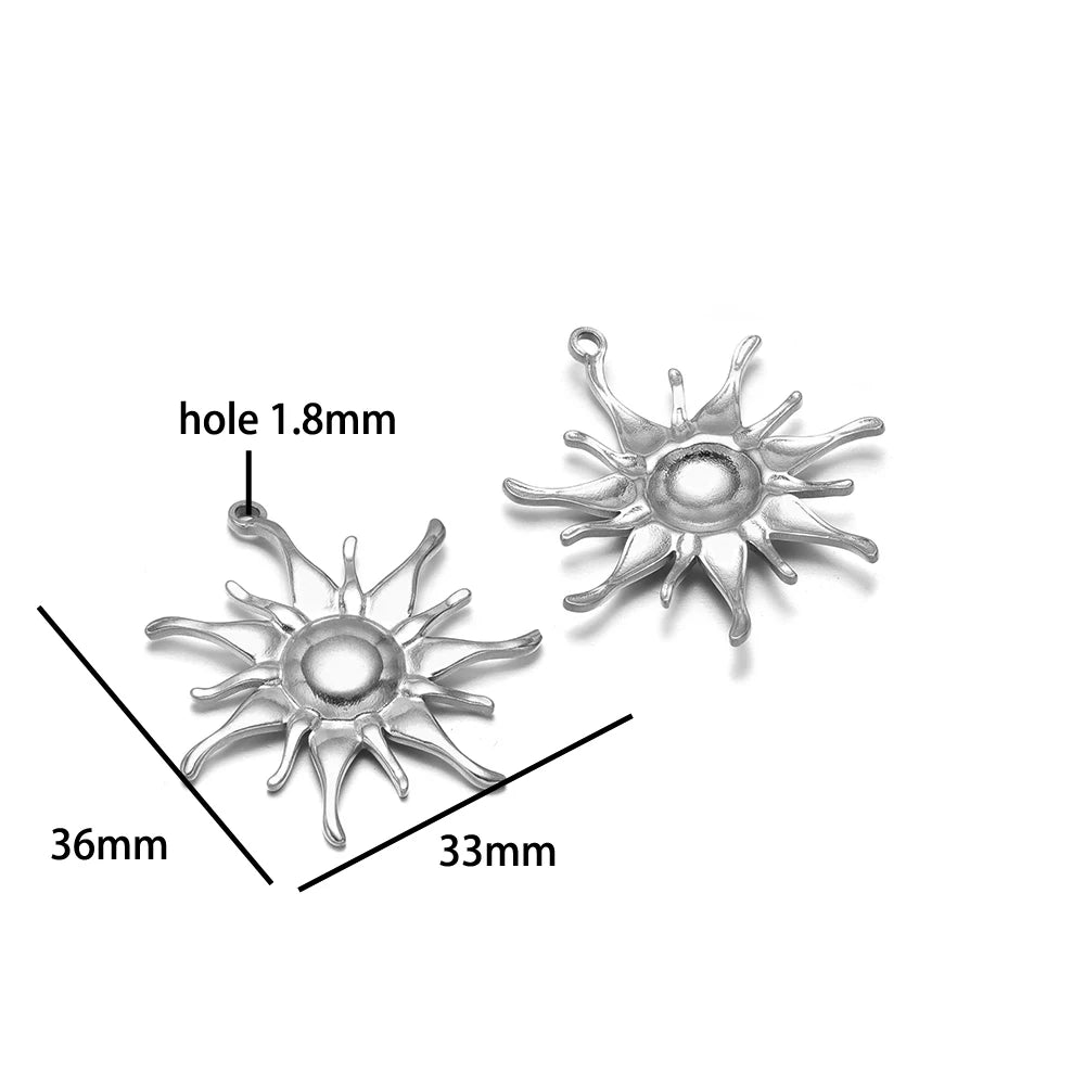 Vintage  DIY Charm 18k Gold Plated Stainless Steel Sun Starfish Flower Charm Pendant for Handmade Necklace Jewelry Making