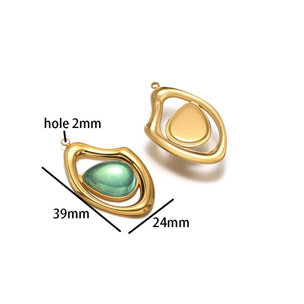 Fashion 18k Gold Plated Stainless Steel Hollow Irregular Water Drop Crystal Charm Pendant for Necklace Jewelry Making
