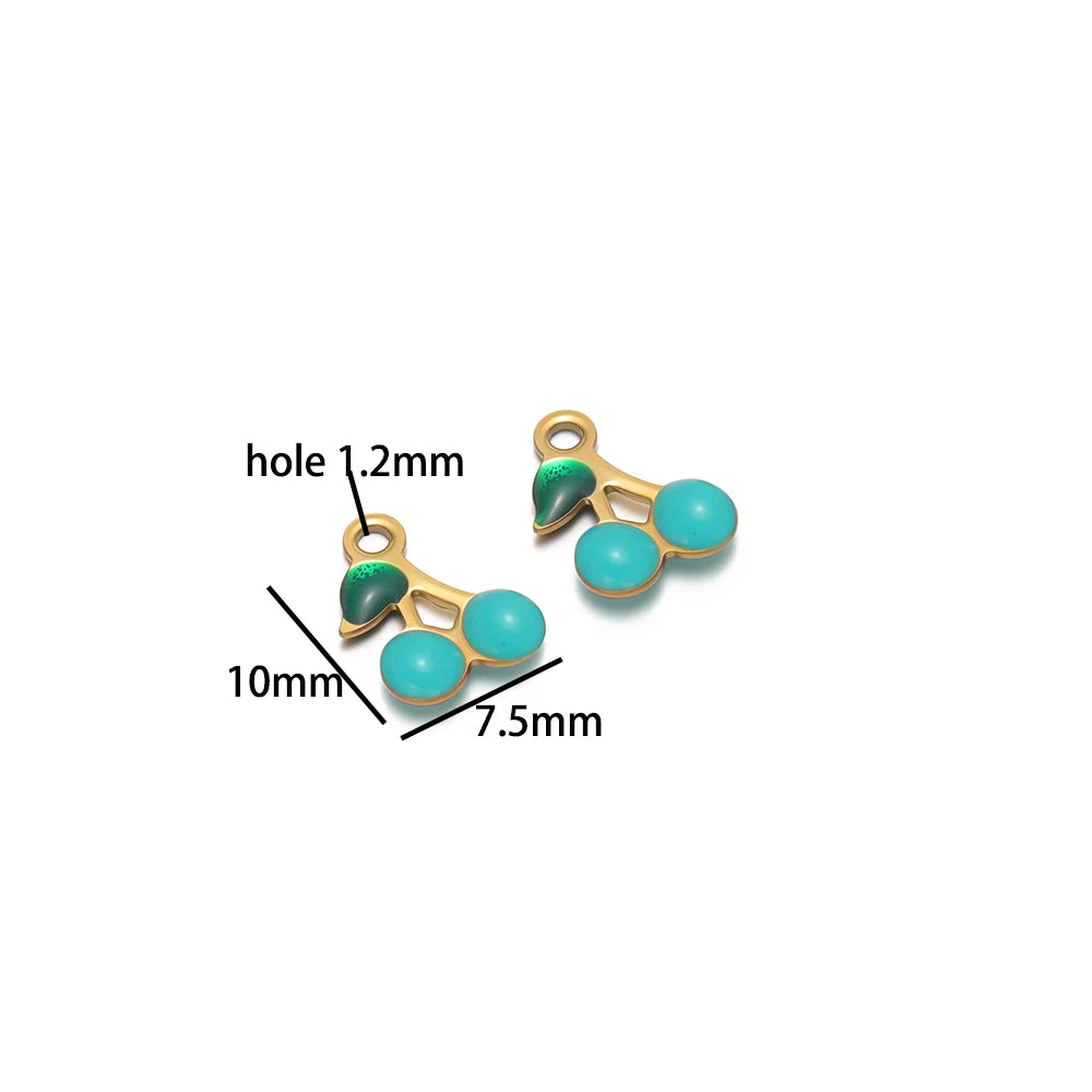 Enamel Fruit Charm 18k Gold Plated Stainless Steel Cherry Charm Pendant for Diy Women Necklace Jewelry Making