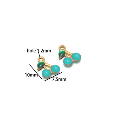 Enamel Fruit Charm 18k Gold Plated Stainless Steel Cherry Charm Pendant for Diy Women Necklace Jewelry Making