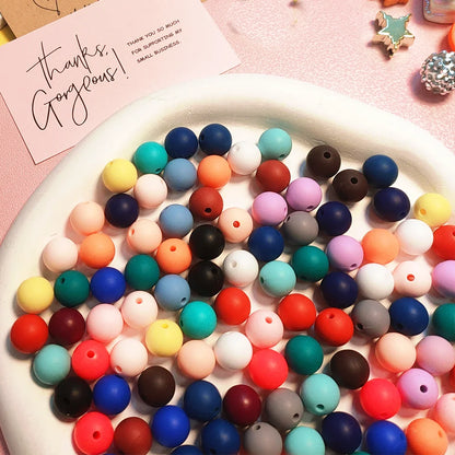 100PCS Custom Wholesale 9mm 12mm 15mm Food Grade BPA Free Baby Chew Teether Silicone DIY Beads for Pen Making Accessories