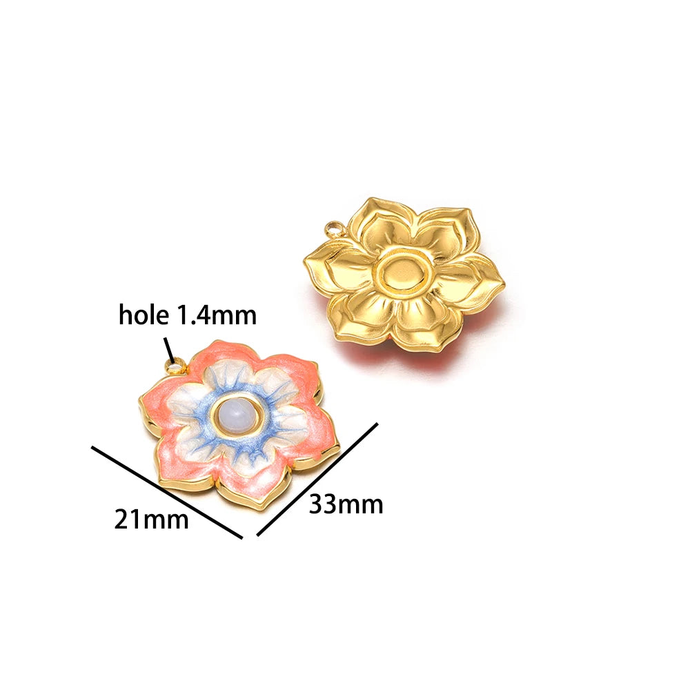 Exquisite Pendant 18k Gold Plated Stainless Steel Colorful Enamel Flower Charm Pendant for Necklace Jewelry Making Accessories