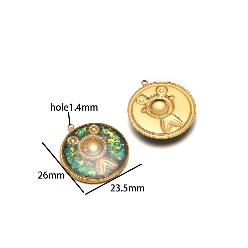 French Retro Stainless Steel 18k Gold Plated One Side Enamel Owl Starfish Conch Charm Pendant for DIY Jewelry Necklace Making