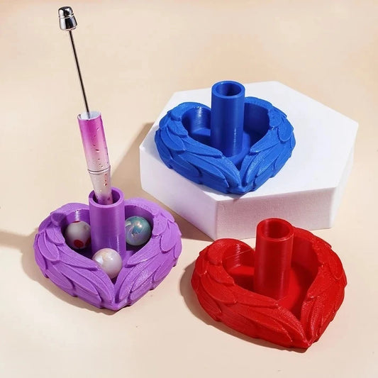 Heart Feather Wing Textured Pen Holder 3D Printed PLA Single Hole Desktop Organizer for Pens Tweezers Wholesale Supplies