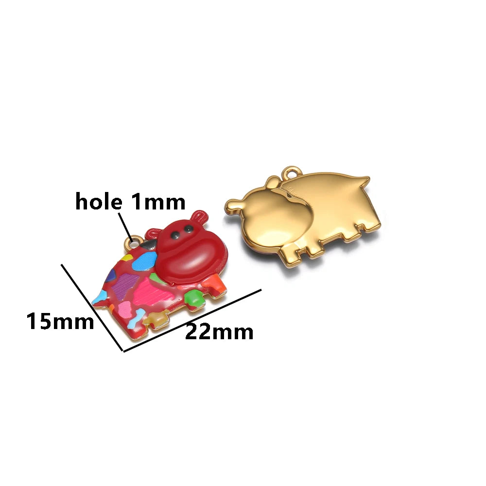Fashionable 18k Gold Plated Stainless Steel Oil Drip Hippo Charm Pendant for DIY Necklace Jewelry Making
