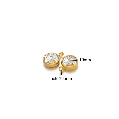 1bag 18K Gold Plated 304 Stainless Steel 10mm Round Crystal Zircon Charm Pendant for Necklace Earrings Making Accessories