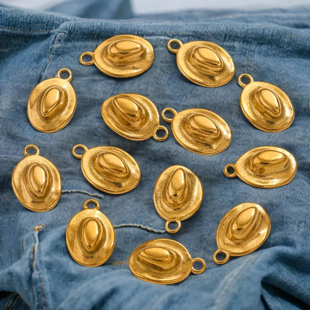 Fashion Hot Selling Stainless Steel 18K Gold Plated Cowboy Hat Charm Pendant for DIY Necklace Jewelry Making  Accessories