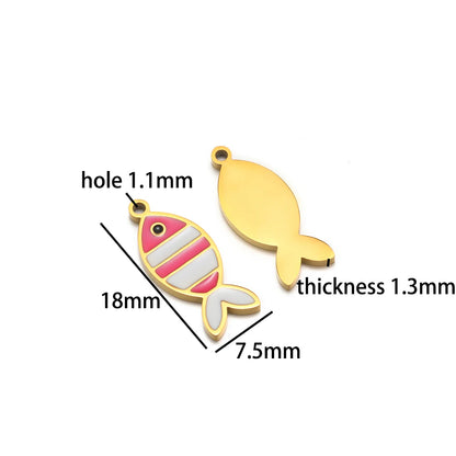 Fashion 18k Gold Plated Stainless Steel Oil-dripping Colorful Fish Charm Pendant for DIY Necklace Jewelry Making Accessories