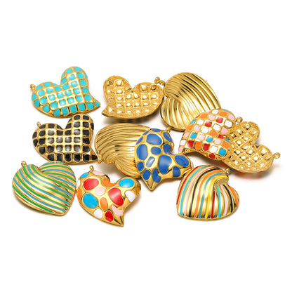Bohemian Style 18k Gold Plated Stainless Steel Colorful Enamel Heart Charm Pendant for DIY Necklace Jewelry Making