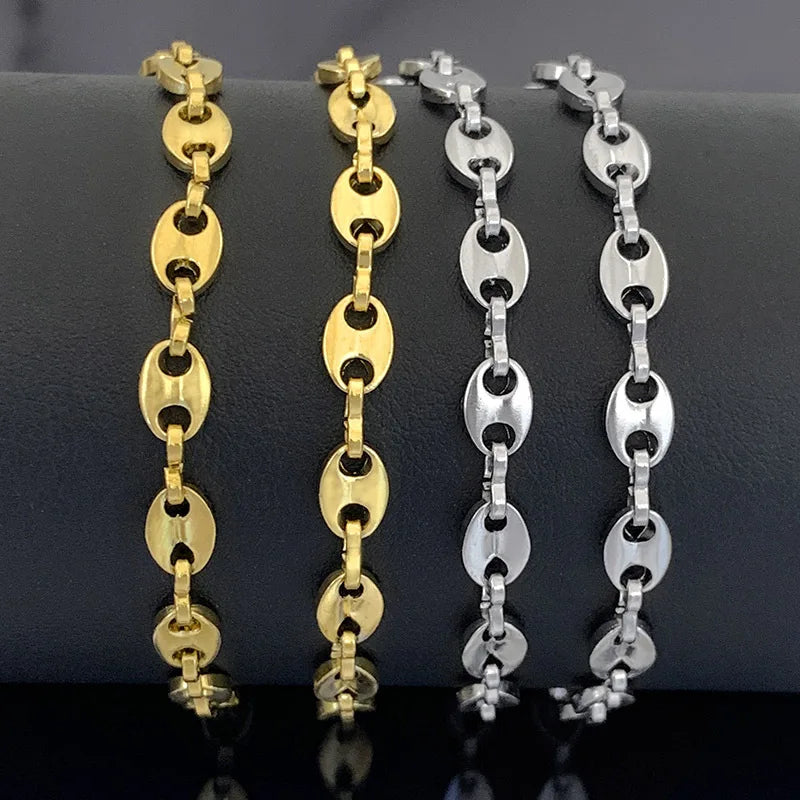 B2098 New Design Coffee Bean Chain Gold Silver Pig Nose Chain Stainless Steel Chain for Bracelet