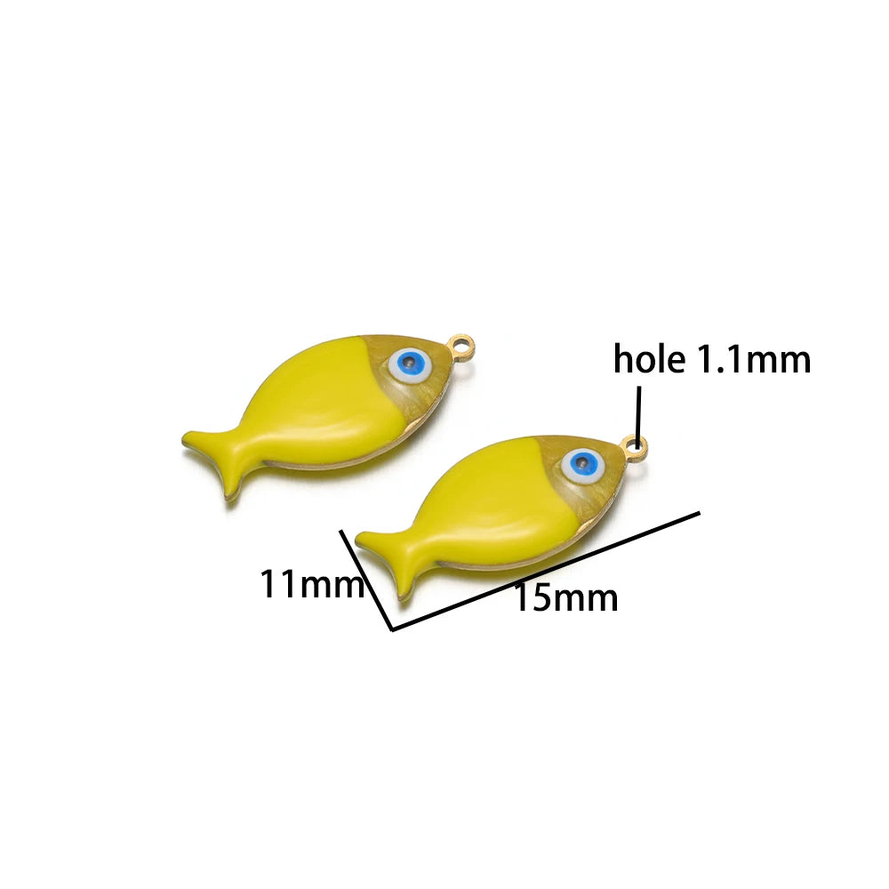 5pcs/bag Children's 18k Gold Plated Stainless Steel Enamel Fish Charm Pendant for Jewelry Necklace Making Accessories