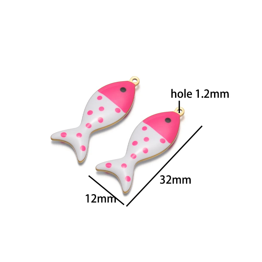 Wholesale 18k Gold Plated Stainless Steel Enamel Fish Charm Pendant for Jewelry Necklace Making Accessories