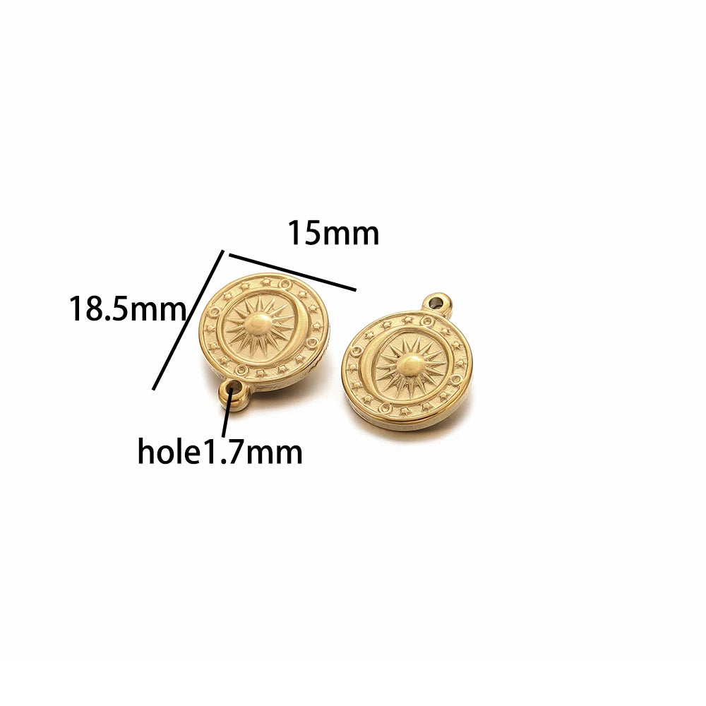 Vintage Fashion Stainless Steel Gold Plated Moon Hand Round Cross Sun  Eye Charm Pendant for Jewelry Necklace Earring Making