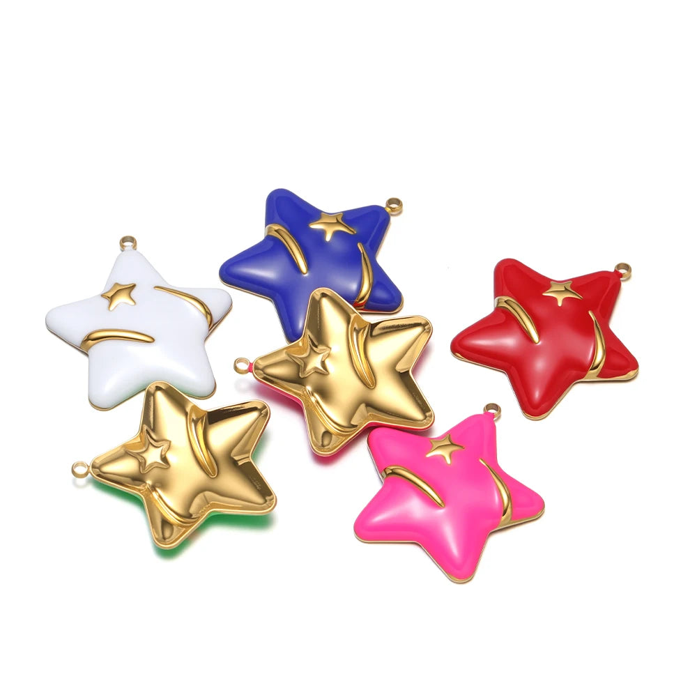 5pcs/bag Stainless Steel 18k Gold Plated Colorful Enamel Five-pointed Star Charm Pendant for DIY Jewelry Necklace Earring Making