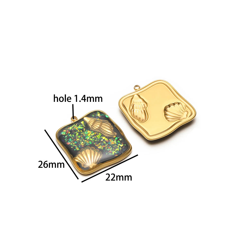 Exquisite Stainless Steel 18k Gold Plated Enamel Sea Turtle Sea Horse Charm Pendant for Jewelry Necklace Making