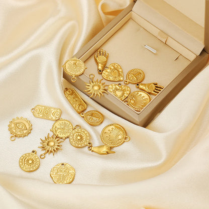 Vintage Fashion Stainless Steel Gold Plated Moon Hand Round Cross Sun  Eye Charm Pendant for Jewelry Necklace Earring Making