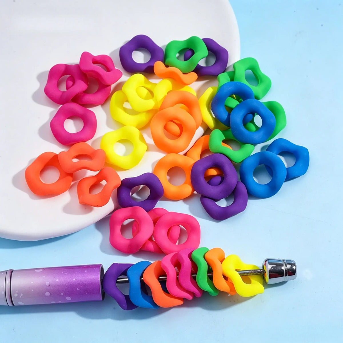 16MM Neon Fluorescent Wavy Frosted Acrylic Spacer Beads Matte Rubber Touch for Pen Bracelet Jewelry Making
