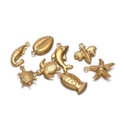 18k Gold Plated Stainless Steel Hollow Fish Sea Turtles Dolphins Charm Pendant for DIY Necklace Jewelry Making Jewelry Findings