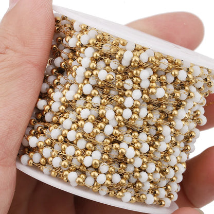 A713 Luxury Colorful Beads Beaded Chain,crystal Rosary Stainless Steel Chain for Necklace Bracelet Jewelry Making DIY