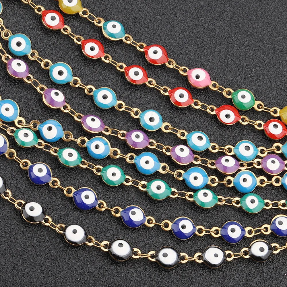 B2070 Rainbow Color Eye Enamel Chain Hot Stainless Steel Chain Necklace Chain for Diy Making