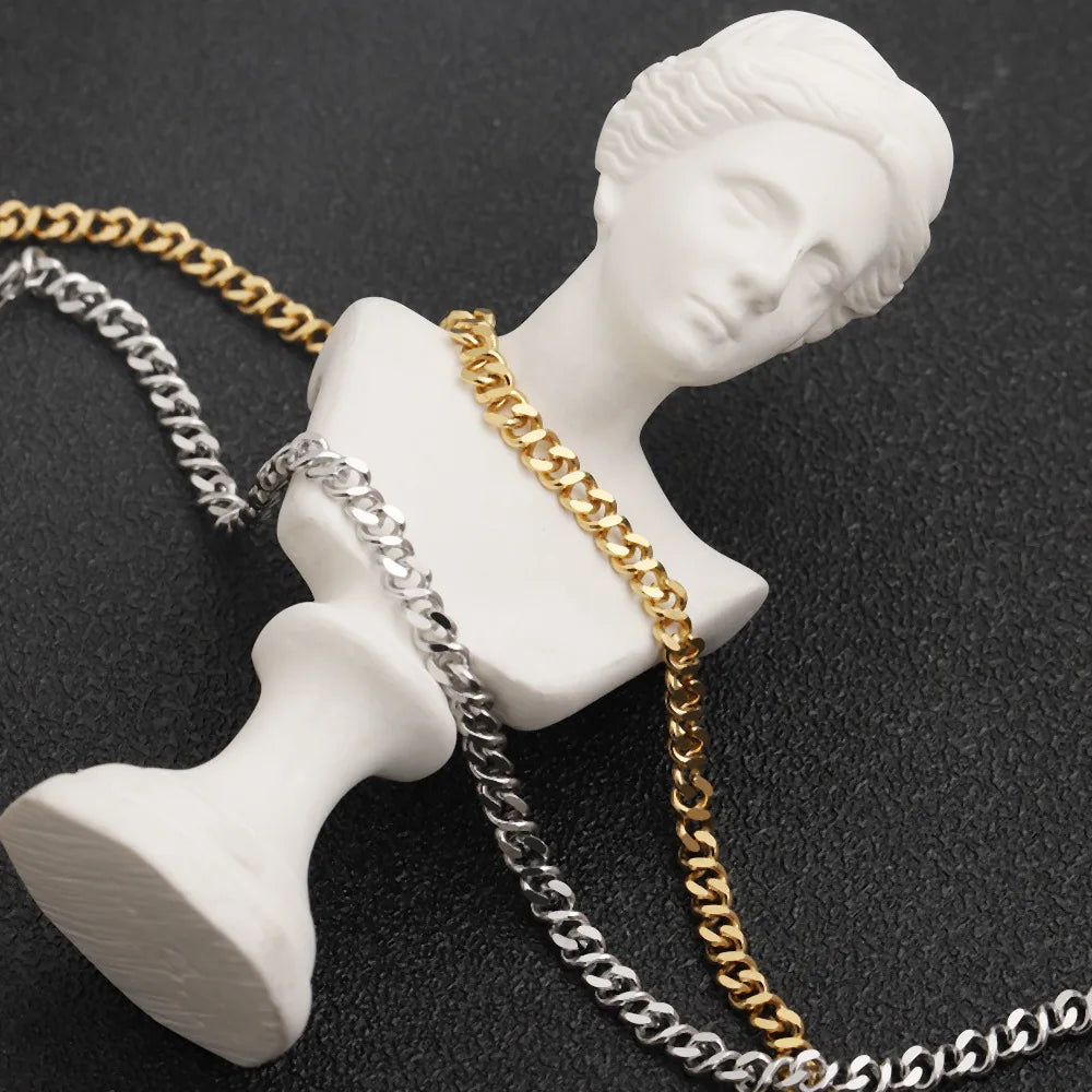 D551 Meticulous Slim Cuban Chain 18k Gold Plated Pvd Stainless Steel Necklace Rope Skinny Chain Chocker Men Hip Pop 3mm