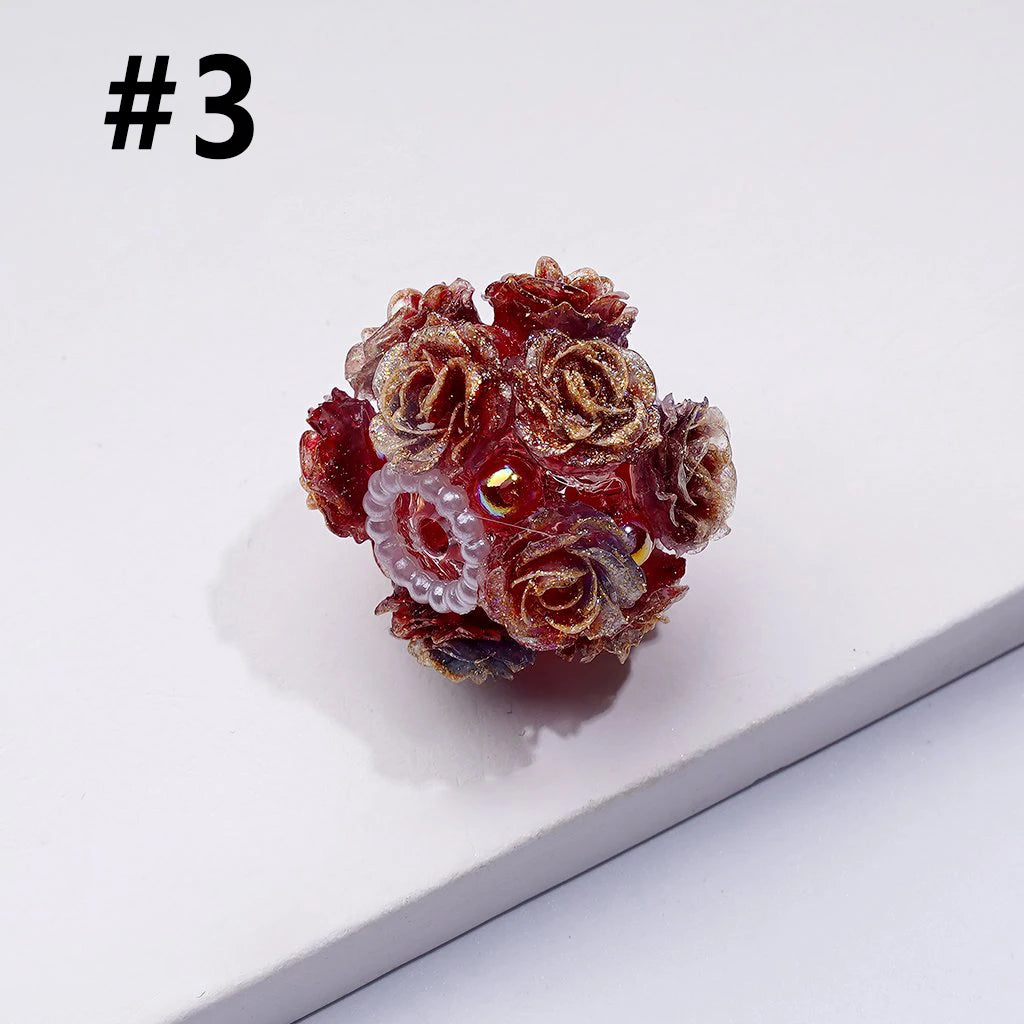 Mini Rose Flower Cute Pearls Round Beads 3D Simulation Ceramic Polymer Loose Beads for DIY Jewelry Making
