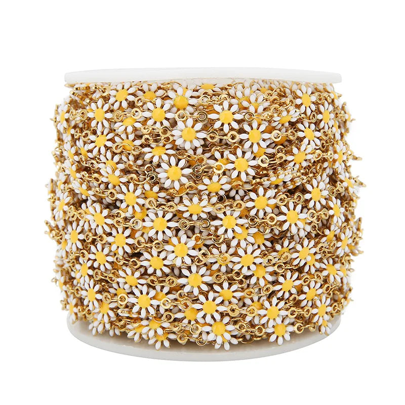 A1186 Colorful Stainless Steel Daisy Chain 18k Gold Plated Enamel Chain Jewelry Accessory Wholesale