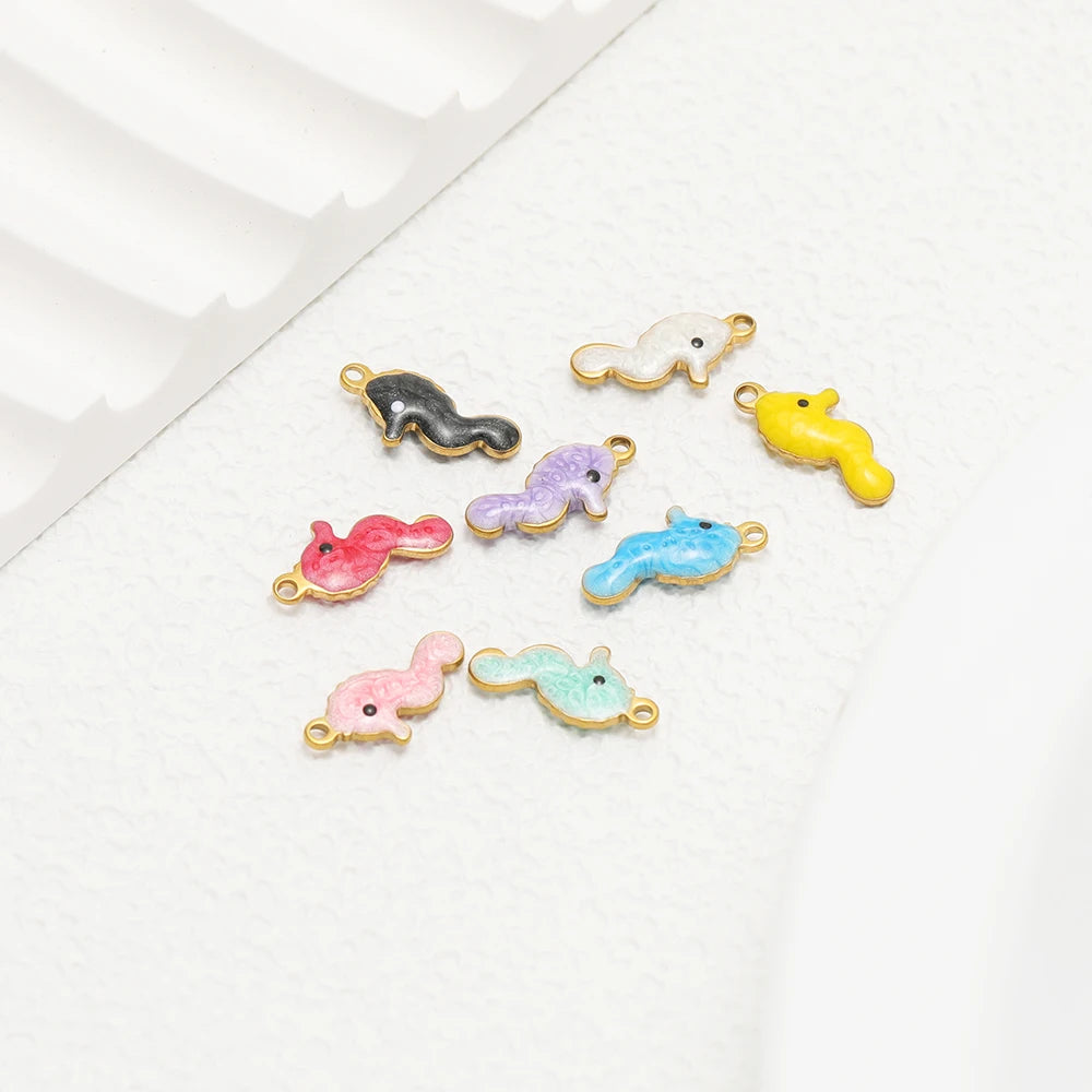 Fashion 18k Gold Plated Stainless Steel Enamel Sea Horse Charm Pendant for Handmade Necklace Jewelry Making
