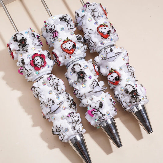 Beadable  Pens With Beagle Dog Print AB Rhinestone for DIY Craft Student Gift Wholesale